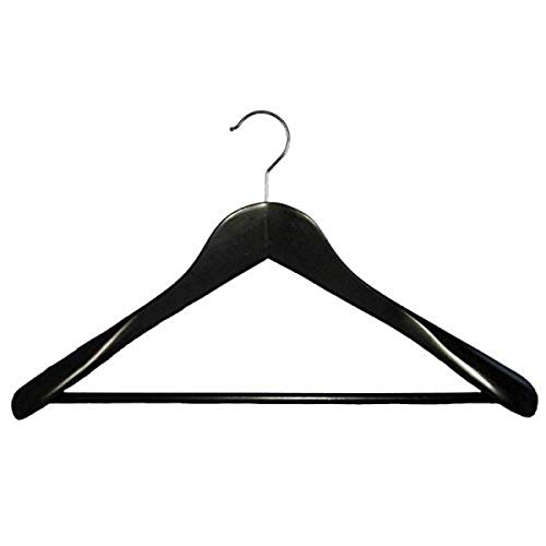 NAHANCO 200718BHU Wooden Suit Hanger with Stationary Bar, Executive Flare - Black Finish (Pack of 6)