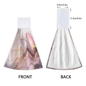 Oyihfvs Rose Gold Pink Marble Texture Ink Abstract Art 2 Pcs Hanging Kitchen Hand Towels, Hanging Tie Towels with Hook & Loop Dishcloths Sets, Decorative Absorbent Tea Bar Bath Hand Towel