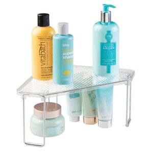 mdesign plastic/steel corner stackable rack, storage organizer shelf for bathroom, vanity, countertop, sink, cabinet, holds makeup, shower accessories, ligne collection - clear