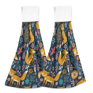 oarencol cute fox bird flower kitchen hand towel forset animal floral absorbent hanging tie towels with loop for bathroom 2 pcs