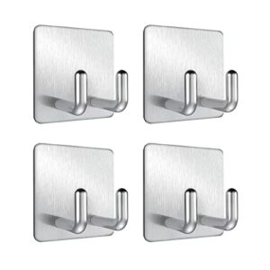 razor holder for shower - 4pcs shaver holder for shower wall, self adhesive inside shower hook waterproof stainless steel holder stand bathroom kitchen organizer shaver towel loofah bathrobe coat hook