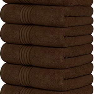 Utopia Towels 6 Piece Luxury Hand Towels Set, (16 x 28 inches) 100% Ring Spun Cotton, Lightweight and Highly Absorbent 600GSM Towels for Bathroom, Travel, Camp, Hotel, and Spa (Dark Brown)