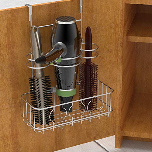 SimpleHouseware Cabinet Door/Wall Mount Hair Dryer & Styling Tools Organizer Storage, Chrome