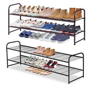 aooda long 2 tier shoe rack for closet wide low shoe shelf, 2 tier long metal shoe rack for closet, 2 item bundle