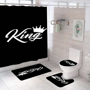 4pcs/set afro king shower curtain with non-slip rugs,bath mat and toilet lid cover,waterproof polyester fabric black shower curtain sets with 12 hooks,cool typeface pattern bath curtains for man