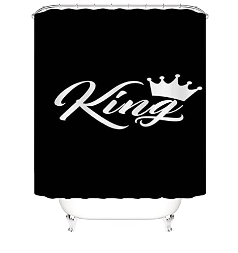 4PCS/Set Afro King Shower Curtain with Non-Slip Rugs,Bath Mat and Toilet Lid Cover,Waterproof Polyester Fabric Black Shower Curtain Sets with 12 Hooks,Cool Typeface Pattern Bath Curtains for Man