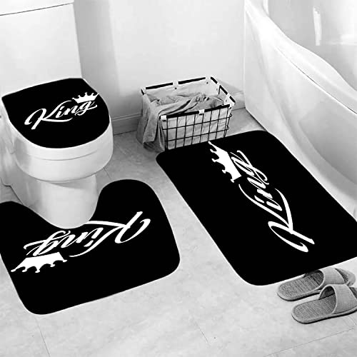 4PCS/Set Afro King Shower Curtain with Non-Slip Rugs,Bath Mat and Toilet Lid Cover,Waterproof Polyester Fabric Black Shower Curtain Sets with 12 Hooks,Cool Typeface Pattern Bath Curtains for Man