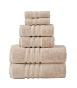 essell luxury 6-piece towel set, 700 gsm 100% cotton - 2 bath towels, 2 hand towels, 2 wash cloths, zero twists, ultra soft & super absorbent meadow towels for spa, hotels & bathroom (light brown)