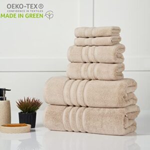 ESSELL Luxury 6-Piece Towel Set, 700 GSM 100% Cotton - 2 Bath Towels, 2 Hand Towels, 2 Wash Cloths, Zero Twists, Ultra Soft & Super Absorbent Meadow Towels for Spa, Hotels & Bathroom (Light Brown)