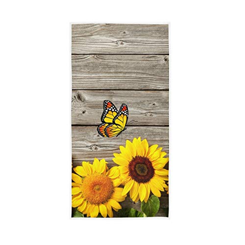 Hand Towels 15 x 30 inch, Sunflowers Wooden Florals Multipurpose Soft Bath Towel Extra Absorbent for Bathroom,Hand, Face, Gym and Spa