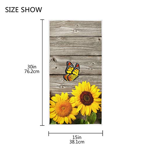 Hand Towels 15 x 30 inch, Sunflowers Wooden Florals Multipurpose Soft Bath Towel Extra Absorbent for Bathroom,Hand, Face, Gym and Spa