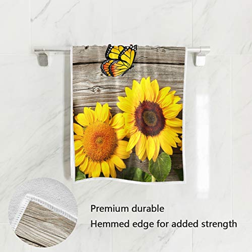 Hand Towels 15 x 30 inch, Sunflowers Wooden Florals Multipurpose Soft Bath Towel Extra Absorbent for Bathroom,Hand, Face, Gym and Spa