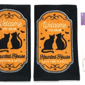 Halloween Hand Towels: Happy Meow-o-leen at The Black Cat's Black Cats Inn, Soft Absorbent Cotton (Cat's Meow)