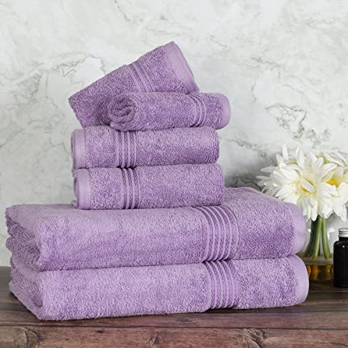 BNM Egyptian Cotton Medium Weight Towels, Assorted Towels For Home Bathroom, Bath Decor, Essentials, Includes 2 Bath, 2 Hand, 2 Face Towels/ Washcloths, Quick Dry, Absorbent, Set of 6, Royal Purple