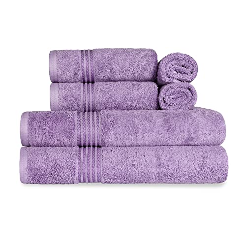 BNM Egyptian Cotton Medium Weight Towels, Assorted Towels For Home Bathroom, Bath Decor, Essentials, Includes 2 Bath, 2 Hand, 2 Face Towels/ Washcloths, Quick Dry, Absorbent, Set of 6, Royal Purple