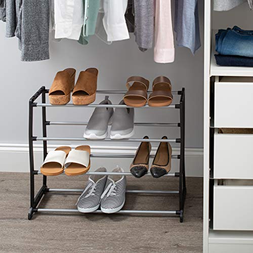 Simplify Stackable Shoe Rack | Holds 12 Pairs of Shoes | Maximize Closet & Bedroom Space | Good for Sneakers | Boots | Loafers | Heels | Slippers | Black