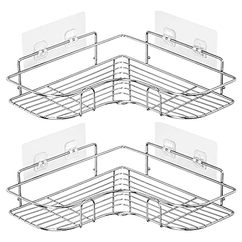 YTFGGY Corner Shower Caddy Stainless Steel Wall Mounted Kitchen Bathroom Shelf Storage Organizer Adhesive No Drilling 2Pack