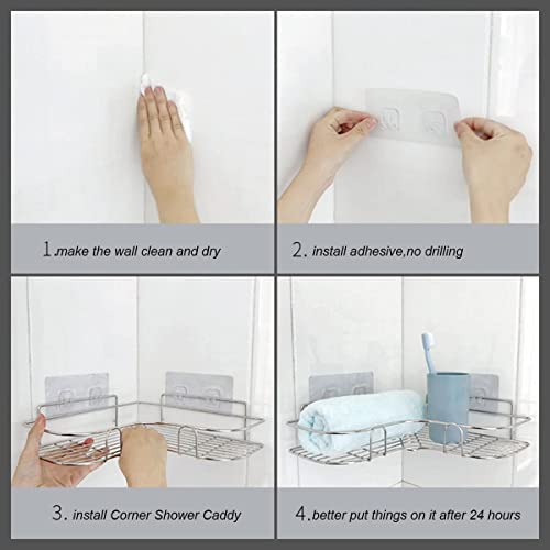 YTFGGY Corner Shower Caddy Stainless Steel Wall Mounted Kitchen Bathroom Shelf Storage Organizer Adhesive No Drilling 2Pack