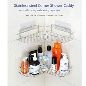 YTFGGY Corner Shower Caddy Stainless Steel Wall Mounted Kitchen Bathroom Shelf Storage Organizer Adhesive No Drilling 2Pack