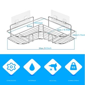 YTFGGY Corner Shower Caddy Stainless Steel Wall Mounted Kitchen Bathroom Shelf Storage Organizer Adhesive No Drilling 2Pack