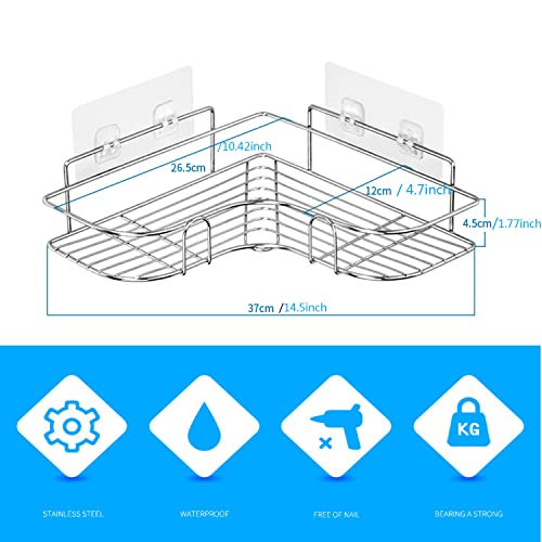 YTFGGY Corner Shower Caddy Stainless Steel Wall Mounted Kitchen Bathroom Shelf Storage Organizer Adhesive No Drilling 2Pack