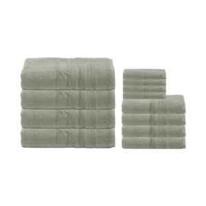 mosobam 700 gsm luxury bamboo viscose 12pc large oversized bathroom set, seagrass green, 4 bath towels 30x58 4 hand towels 16x30 4 face washcloths (wash cloth) 13x13, turkish towel sets, quick dry