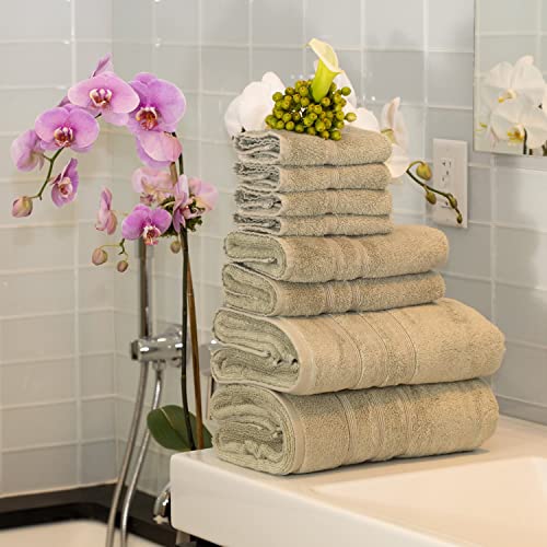 Mosobam 700 GSM Luxury Bamboo Viscose 12pc Large Oversized Bathroom Set, Seagrass Green, 4 Bath Towels 30X58 4 Hand Towels 16X30 4 Face Washcloths (Wash Cloth) 13X13, Turkish Towel Sets, Quick Dry