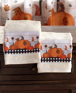 the lakeside collection set of 2 plaid pumpkin bathroom hand towels with autumn motif