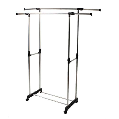 Kcelarec Rolling Clothes Rack on Wheels, Stainless Steel Clothing Rack for Hanging Clothes, Garment Rack (Style 1)