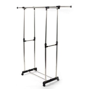 Kcelarec Rolling Clothes Rack on Wheels, Stainless Steel Clothing Rack for Hanging Clothes, Garment Rack (Style 1)