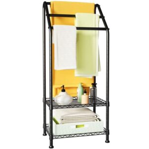 futassi 3 tiers free-standing towel rack, 51.2" portable and adjustable metal bathroom storage organizer, lightweight bath towel standing shelf for swimming pool, 51.2”h x 16.1”w x 11.8”d, black