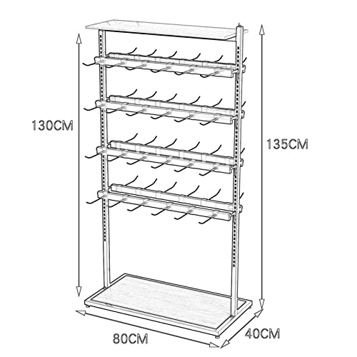 Retail Shelves Clothing Store Display Fixture, Mall Exhibition Accessory Organizer Rack with Hooks, Garment Hanger Floorstanding Jewelry Holder Keyring Shelf Sock Storage Stand, Hangbag Purse Rack