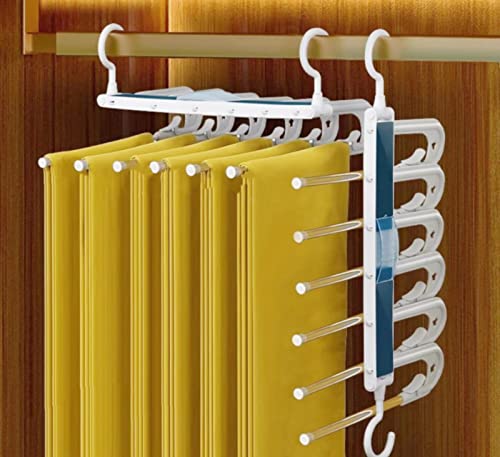 HS&ROXIN Space Saving Magic Pants Rack [2 Pieces] Upgraded Clip Anti Slip Design Pants Storage Rack 6-in-1, Suitable for Skirts, Jeans, Casual Pants, Scarves, etc