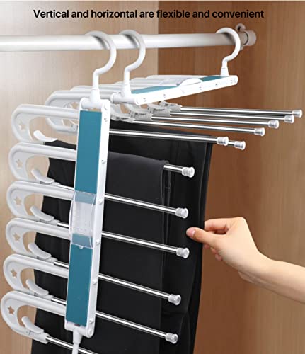 HS&ROXIN Space Saving Magic Pants Rack [2 Pieces] Upgraded Clip Anti Slip Design Pants Storage Rack 6-in-1, Suitable for Skirts, Jeans, Casual Pants, Scarves, etc