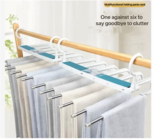 HS&ROXIN Space Saving Magic Pants Rack [2 Pieces] Upgraded Clip Anti Slip Design Pants Storage Rack 6-in-1, Suitable for Skirts, Jeans, Casual Pants, Scarves, etc