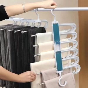 HS&ROXIN Space Saving Magic Pants Rack [2 Pieces] Upgraded Clip Anti Slip Design Pants Storage Rack 6-in-1, Suitable for Skirts, Jeans, Casual Pants, Scarves, etc