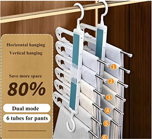 HS&ROXIN Space Saving Magic Pants Rack [2 Pieces] Upgraded Clip Anti Slip Design Pants Storage Rack 6-in-1, Suitable for Skirts, Jeans, Casual Pants, Scarves, etc