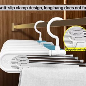 HS&ROXIN Space Saving Magic Pants Rack [2 Pieces] Upgraded Clip Anti Slip Design Pants Storage Rack 6-in-1, Suitable for Skirts, Jeans, Casual Pants, Scarves, etc