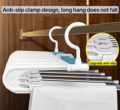 HS&ROXIN Space Saving Magic Pants Rack [2 Pieces] Upgraded Clip Anti Slip Design Pants Storage Rack 6-in-1, Suitable for Skirts, Jeans, Casual Pants, Scarves, etc