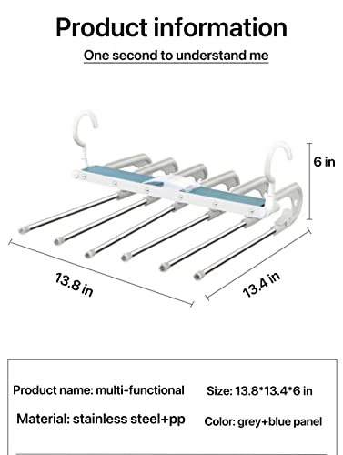 HS&ROXIN Space Saving Magic Pants Rack [2 Pieces] Upgraded Clip Anti Slip Design Pants Storage Rack 6-in-1, Suitable for Skirts, Jeans, Casual Pants, Scarves, etc