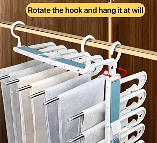 HS&ROXIN Space Saving Magic Pants Rack [2 Pieces] Upgraded Clip Anti Slip Design Pants Storage Rack 6-in-1, Suitable for Skirts, Jeans, Casual Pants, Scarves, etc