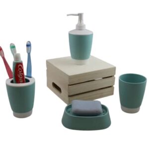 Bathroom Accessories Set 4 Piece Accesorios para Baños Soap Dispenser, Soap Dish, Tumble, Toothpaste-Toothbrush Holder (Teal)