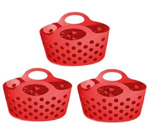 red 3 pack plastic organizer baskets with handles small soft carry totes stackable