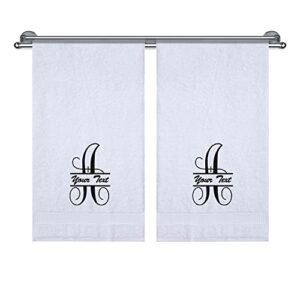 monogrammed hand towels, decorative towel set, personalized gift, super soft, highly absorbent, 100% turkish genuine cotton customized 2 piece hand towel sets for kitchen, face, gym & spa, white