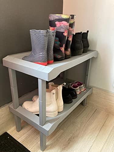 RAKABOT Water and Sand Collecting and Draining Unique Shoe and Boot Rack for Home 23.5 Inches 2 Levels Stores up to 4 Pairs of Men Boots and 6 Women Boots