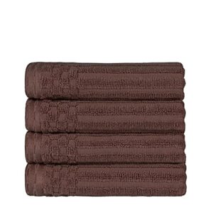 superior cotton 4-piece solid and ribbed hand towel set, hand towels- 16" x 28", java