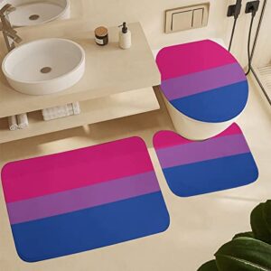 damtma 3 piece bath rugs sets bisexual pride non slip bathroom carpet water absorbent bathroom rugs u-shaped toilet mat toilet lid cover lgbtqia+ bathroom sets