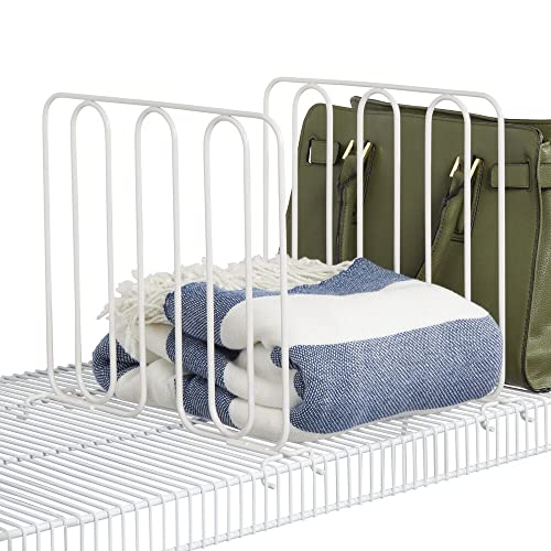 mDesign Metal Wire Shelf Dividers for Closet Organization in Bedroom, Hall Closets; Organizer for Shelves, Separators for Clothes, Sweater; Divider for Wire Shelving; Easy Install - 2 Pack - White