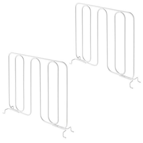 mDesign Metal Wire Shelf Dividers for Closet Organization in Bedroom, Hall Closets; Organizer for Shelves, Separators for Clothes, Sweater; Divider for Wire Shelving; Easy Install - 2 Pack - White