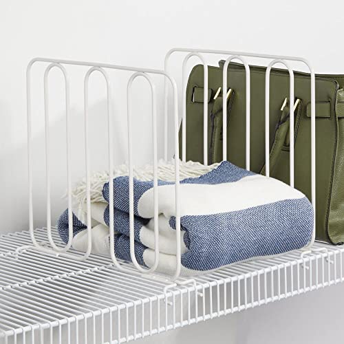 mDesign Metal Wire Shelf Dividers for Closet Organization in Bedroom, Hall Closets; Organizer for Shelves, Separators for Clothes, Sweater; Divider for Wire Shelving; Easy Install - 2 Pack - White